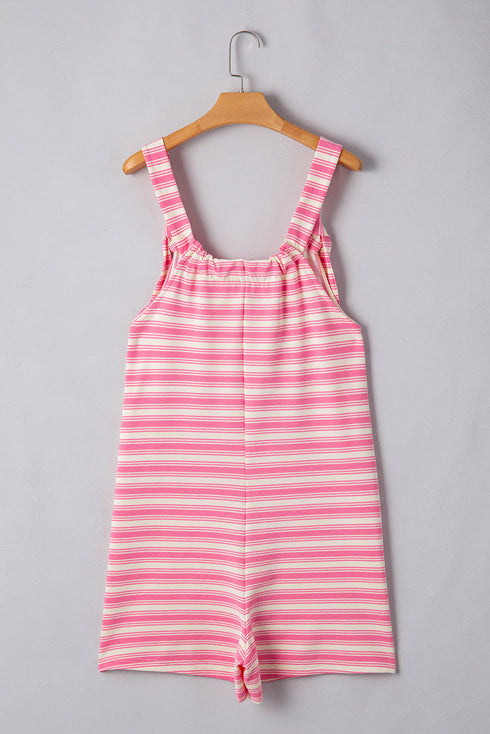 Pink Stripe Knotted Strap Patched Pocket Romper